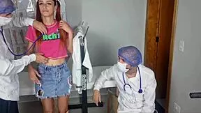 Oh my! First-time redhead patient gets wild with gynecologist team outdoors