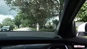 Young hitchhiker gives blow job in exchange for a ride in a car