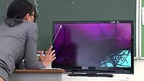 Skinny Japanese nympho teacher lures students into double creampie in classroom