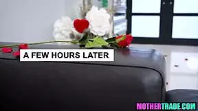 on valentine's day, a mature stepmom and her young 18+ stepson engage in taboo foursome sex with licking, blowjobs, and intense fucking