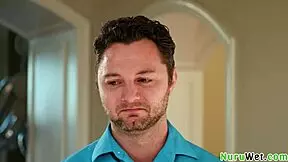 Busty teen 18+ masseuse prepares client for nuru massage in the shower.