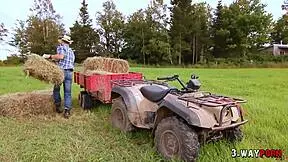 Young college boys and girls have sex on the farm