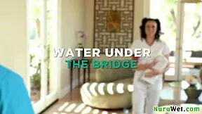 Busty teen 18+ masseuse prepares client for nuru massage in the shower.