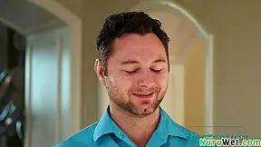 Busty teen 18+ masseuse prepares client for nuru massage in the shower.