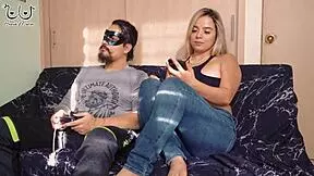 my stepbro pushes his big cock into my mouth while playing games