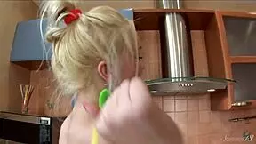 teen blonde aina m gets fingered and fucked hard in the wet kitchen