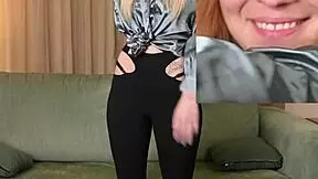 Hazel ash modeling a shiny shirt with leggings?