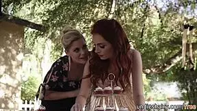 lovely redhead teen seduced by blonde friend, bush licked