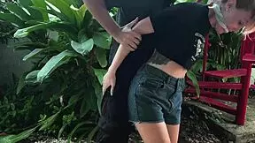 is this blonde beauty tangled in park bondage?