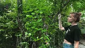 is this blonde beauty tangled in park bondage?