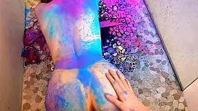 Exciting color splash shower sex turns wild in Athens vlog