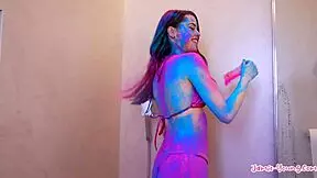 Exciting color splash shower sex turns wild in Athens vlog