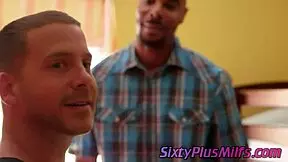 mature redhead chats with two young studs casually