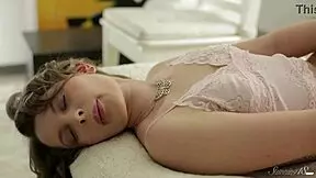 Blonde teen Jessie explores her body in lingerie.