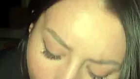 She takes a big dose in her throat, swallows and gags like a slut.