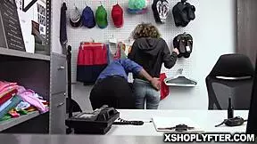 Security guard catches the sexy brunette shoplifter allie addison in the office. He punishes her with his big cock in her pussy.