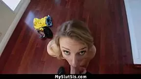 Stepbro follows stepsis to her room and watches her ride.