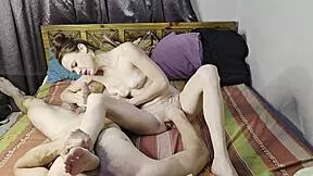 Petite small 18+ milf gives foot worship and blowjob in pov style