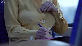 Slave wife goes braless in public with blindfolded downblouse exposure