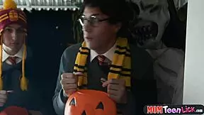 halloween trick or treat leads to magic lesbian sex with toys and vibrators 😈