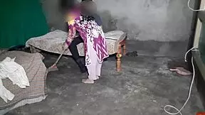 The hot maid bends over to clean the house quickly.