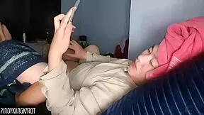 The young chubby teen with a big clit squirts from her wet trimmed pussy during intense masturbation.