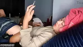 The young chubby teen with a big clit squirts from her wet trimmed pussy during intense masturbation.