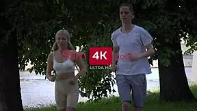 petite blonde gets banged and facialized after early morning jog