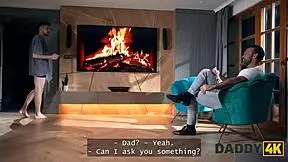 Man, this horny teen with a perfect body totally cheats on her boyfriend with his dad in their bedroom!