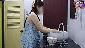 new241new cleans dishes then enjoys shower creampie with tight pussy!