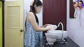 new241new cleans dishes then enjoys shower creampie with tight pussy!