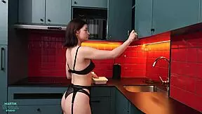 riding cowgirl in kitchen with cum on natural tits 😏