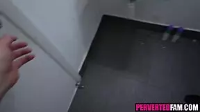 Sex with ebony stepsister in public toilet