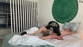 Little spanish milf masturbates in morning, then reverse missionary creampie!