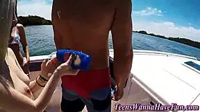 Teens getting fucked hard on a yacht party outdoors!