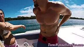Teens getting fucked hard on a yacht party outdoors!