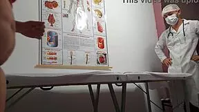 Doctor fingers patient's asshole and fucks her tight pussy