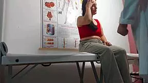 Doctor fingers patient's asshole and fucks her tight pussy