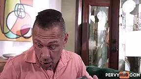 Peter Fitzwell watches Charlotte Mae in a POV blowjob scene with small tits and big ass