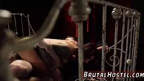 Girl dominates man slave while blonde faces punishment in garage