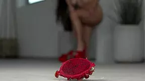 i crushes fruits with bare feets and high heels in 4k footfetish
