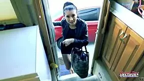 Does brunette Raven Lane fill her wet pussy with a big dildo?