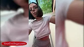 Horny stepsis Eve Sweet caught masturbating with a dildo on video, her wet shaved pussy exposed