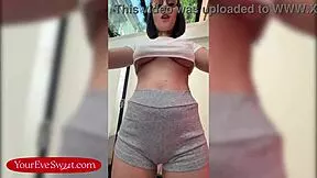 Horny stepsis Eve Sweet caught masturbating with a dildo on video, her wet shaved pussy exposed