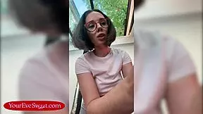 Horny stepsis Eve Sweet caught masturbating with a dildo on video, her wet shaved pussy exposed