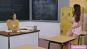 Lesbian teacher rubs student's intimate area in lesson