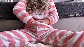 Skinny teen in pajama fingering hairy horny wet pussy close up and squirting orgasm 😍