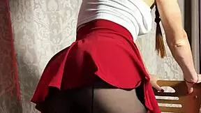 babe in short skirt and stockings gets cumshot in pov