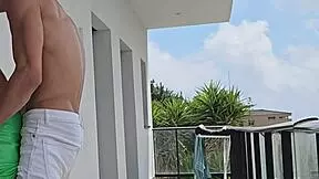 watching neighbors while having fun with tommy cabrio on the balcony