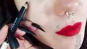 yo, check this hot brunette backstage in her sexy uniform with long hair